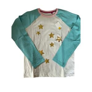 NEW Mini Boden Teal White Raglan Shirt With Stars size 13-14